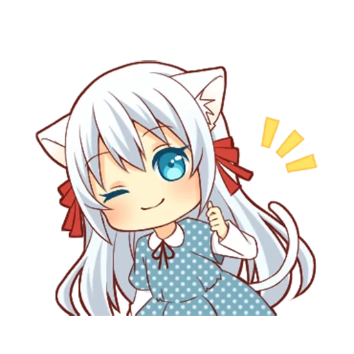 chibi, katzenmädchen, anime, danke anime, flauschiges weißes katzenmädchen