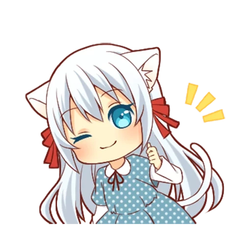 chibi, niña gata, anime, gracias anime, chica de gato blanco esponjoso