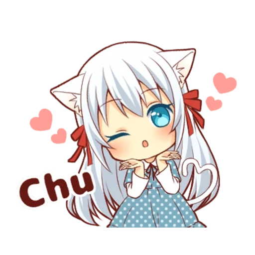 chibi, catwoman, anime, anime merci, fluffy white cat girl