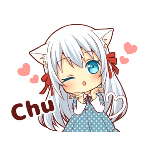 chibi, niña gata, anime, gracias anime, chica de gato blanco esponjoso