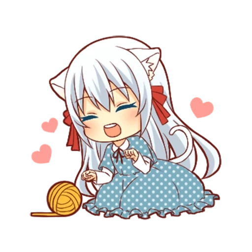 chibi, niña gata, anime, gracias anime, chica de gato blanco esponjoso