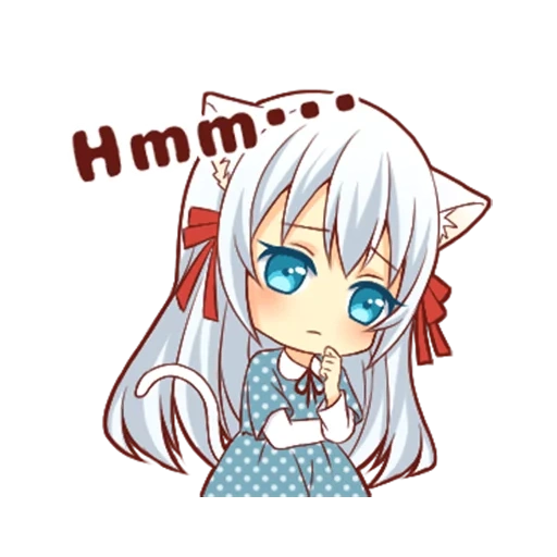 chibi, anime, anime, chibi anime, flauschiges weißes katzenmädchen