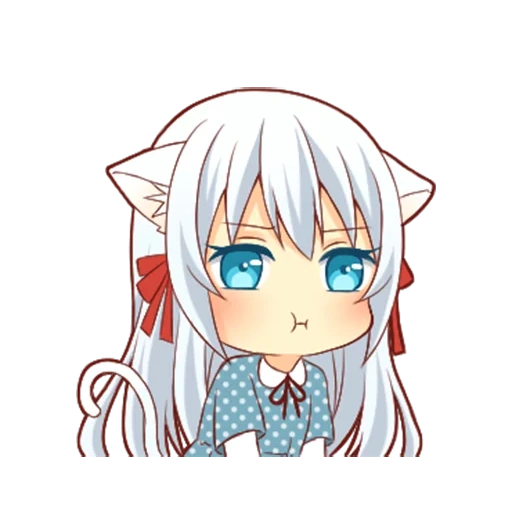 chibi, anime, noko akabi, anime, fluffy white cat girl