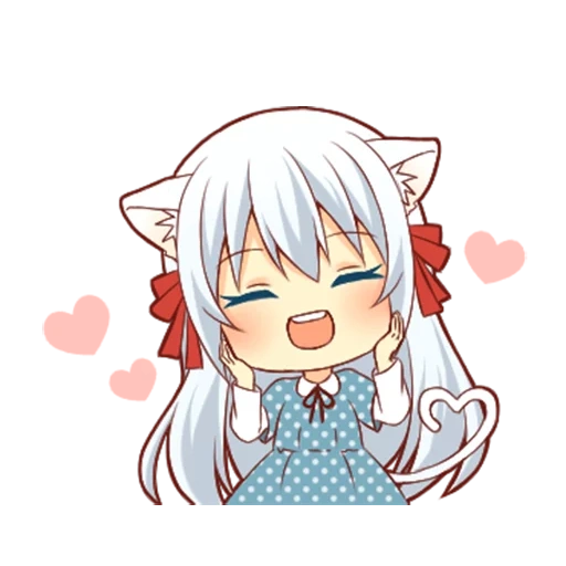 chibi, katzenmädchen, anime, danke anime, flauschiges weißes katzenmädchen