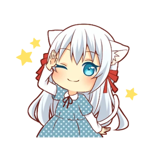 chibi, catwoman, noko akabi, anime, fluffy white cat girl