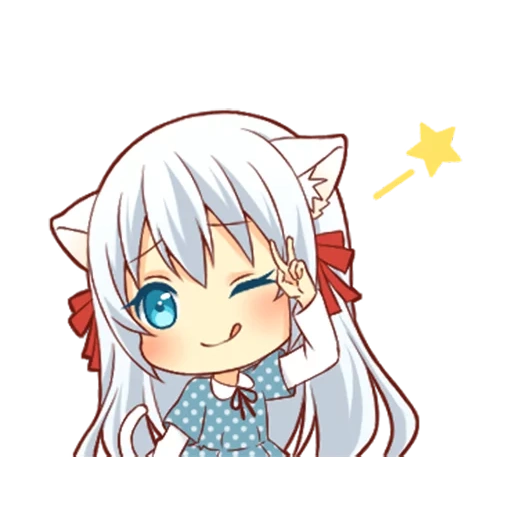 chibi, katzenmädchen, chibi einige, anime, flauschiges weißes katzenmädchen