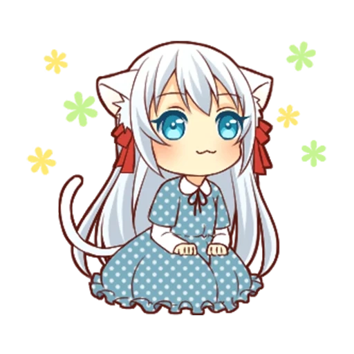 chibi, anime, catwoman, noko akabi, fluffy white cat girl