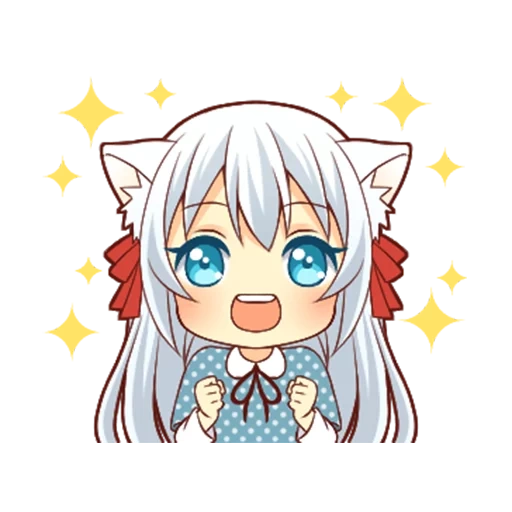 chibi, katzenmädchen, chibi einige, lebender anime, flauschiges weißes katzenmädchen