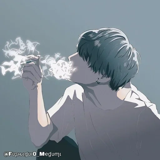 figure, animation art, animation creativity, cigarette smoke, sad cartoon boy
