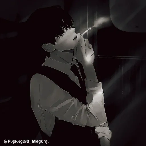 figure, zheng zhongguo, cartoon kuna, anime boy, anime smoking guy