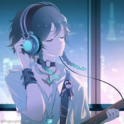 anime, picture, twitter, anime art, anime girl headphones