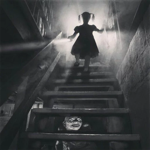 downstairs ep, монстр лестнице, страшные истории, мрачные фотографии, джошуа хоффин детские страхи