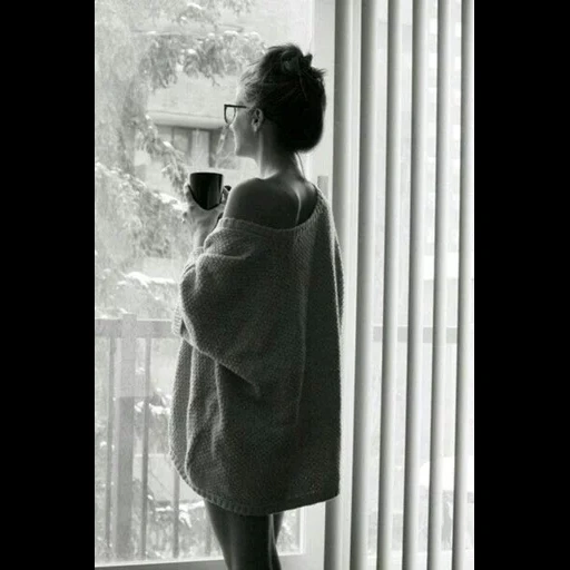 girl, female, cozy winter, girl's coffee back, girl's coffee is by the window