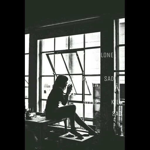 expositer, bianco e nero, menina com um cigarro, a garota fuma pela janela, fotografia em preto e branco