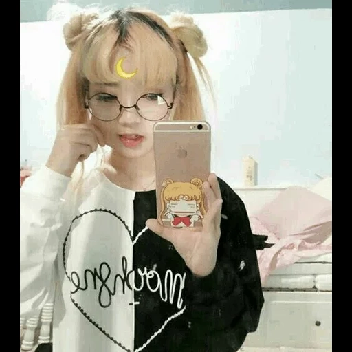 kawaii, junge frau, telefon, der stil des koreans, foto des telefons