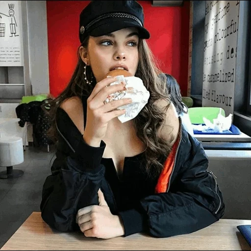 woman, young woman, barbara palvin, barbara palvin eats a burger, barbara palvin victoria s secret