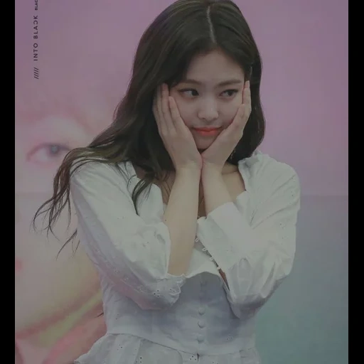 mujer joven, rosa negro, efecto de cartel, jennie blackpink, póster de blackpink