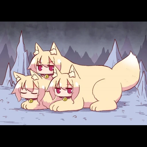 anime, fox girl, animal ears, anime sederhana, kemomimi-chan naga u