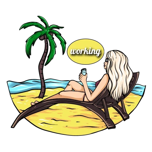 illustrazione della spiaggia, la ragazza giace la spiaggia, caricatura da spiaggia di riposo, cartoon girl rest