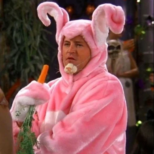 chandler, chandler bing, série télévisée les amis de chandler, les amis de chandler hallat, costume de lapin chandler