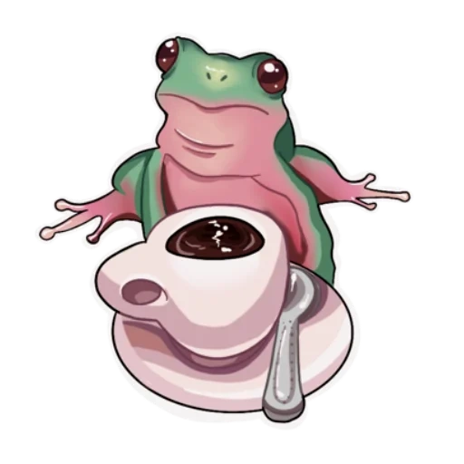 rana, príncipe rana, dibujo de rana, patrón de rana, rana sosteniendo una taza
