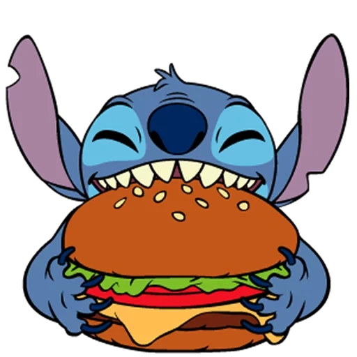 stachel, lilo stich, stech stil, stich burger, stich isst einen burger