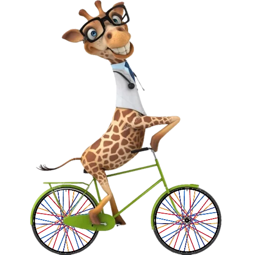 jirafa veleike, doctor jirafa, bicicleta jirafa, jirafa caricatura 3d, bicicleta jirafa divertida