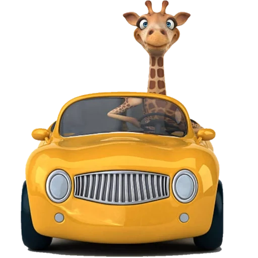 girafic, giraffe taxi, lustige giraffe, frohe giraffe, giraffe mit einem weißen hintergrund