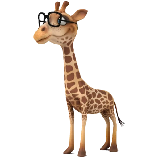 giraffe, giraffe mit brille, frohe giraffe, giraffe mit einem weißen hintergrund, fun cartoon giraffe stock