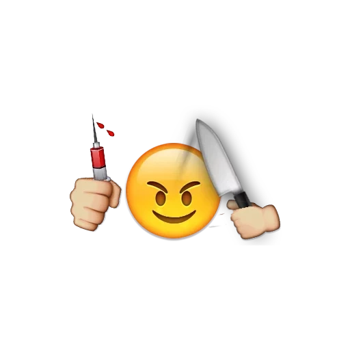 smiley with a knife, smiley dengan sendok, gambar emoji, smiley dengan jarum suntik, emotikon besar