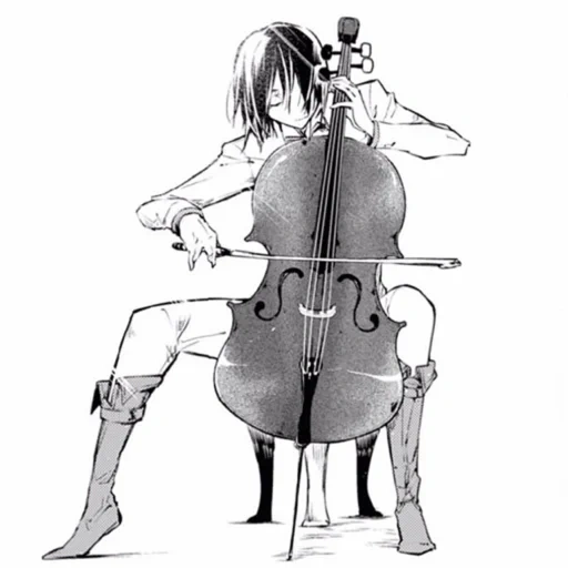violin, anime picture, violin figure, sketch cellist, dostoevsky the great stray dog used the cello