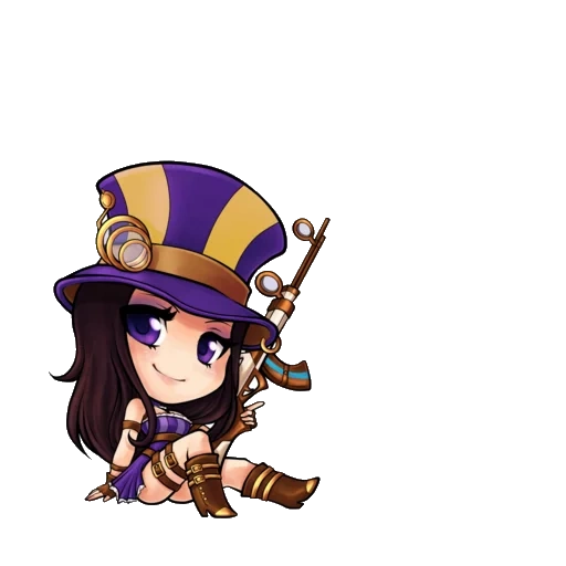 caitlin de chibi, caitlin chibi, league legends, caitlyn league legends, liga legend de chibi caitlin