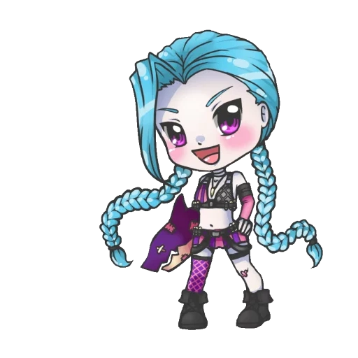 aliansi jinx, jinx chibi, seni jinx chibi, jinxlor red cliff, liga pahlawan jinx