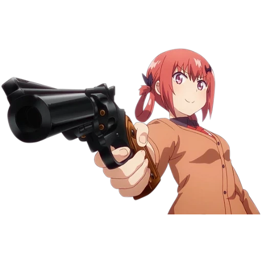 gun animation, gabriel dropout, with a revolver saskatchewan, gabriel dropout satania, gabriel sasaniya pistol