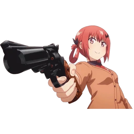 pistola de anime, gabriel abandonando, satânia com um revólver, gabriel abandonando satania, gabriel satania com uma pistola