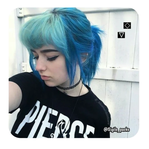 chica, cabello azul, teñido del cabello, cabello corto azul, cabello azul corto