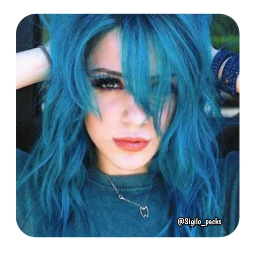 color azul, cabello azul de kara, chica de pelo azul, admira el cabello azul de la niña, kira laush cabello azul