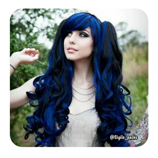 wanita muda, biru biru, rambut biru tua, gadis dengan rambut biru, gadis cantik dengan rambut biru