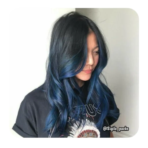 cabelo azul, cabelo preto e azul, cabelo escuro tingido, cabelo preto azul kara, cabelo escuro tingido de moda