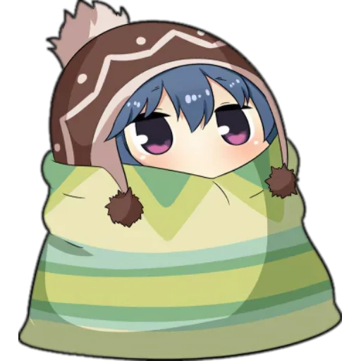 аниме, yuru camp чиби, аниме арты милые, лагерь свежем воздухе, секретное общество одеялок аниме