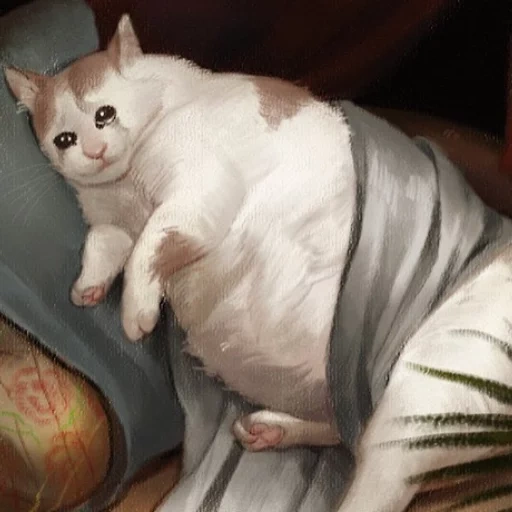 gatto grasso, gatto grasso, gatto grasso, meme gatto grasso, gatto bianco grasso