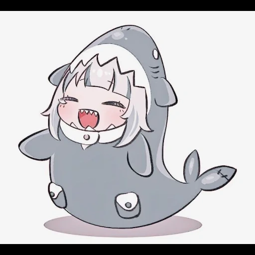 chibi shark, arte de anime, desenhos de anime, personagens de anime, anime shark gawrgura