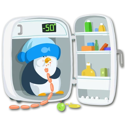 penguin george, el refrigerador es dibujos animados, refrigerador de electrodomésticos, refrigerador con ilustración de productos