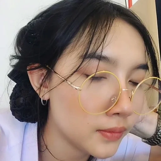 lunettes, asiatique, jeune femme, humain
