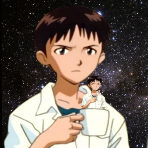 shinji ikari, caneca shinji, shinji ikari com uma caneca, shinji ikari kurezhoy, evangelion shinji com uma caneca