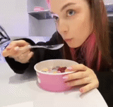 young woman, woman, eats soup, a person eats soup, young woman