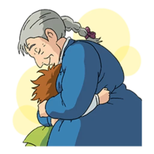 grand-mère, studio ghibli, grand-mère, grand-mère embrasse son petit-fils
