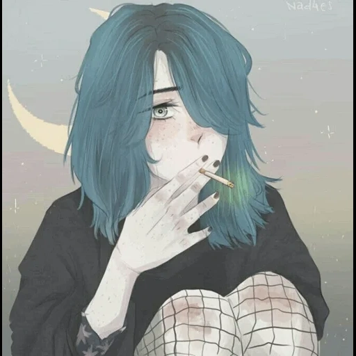 рисунок, курящая аниме тян, аниме девушка депрессия, аниме девушка сигаретой, аниме девочка сигаретой