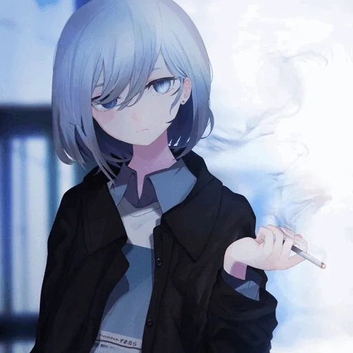 аниме девушки, аниме тян курит, курящая аниме тян, аниме арты сигаретой, аниме девушка сигаретой