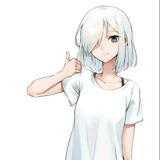 аниме тян каре, белые волосы аниме, девушка короткими белыми волосами, аниме тян короткими белыми волосами, аниме девушка короткими белыми волосами